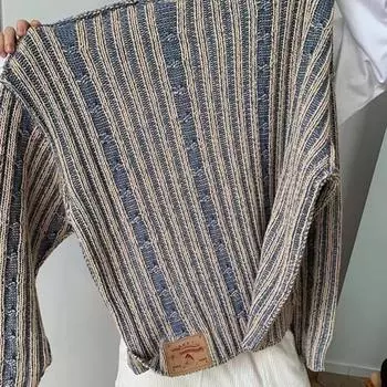 Yousheng мужской свитер осень-зима, разноцветный вязаный скрученный фактурный свободный толстый длинный рукав с круглым вырезом, свитер, сохраняющий тепло, уличный стиль, топ M синий