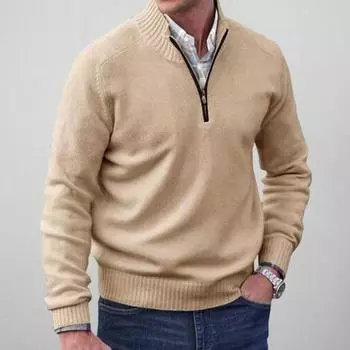 Yousheng мужской свитер пальто полумолния трикотажный эластичный длинный рукав воротник стойка верхняя одежда плюс размер английский стиль повседневная одежда школьный свитер средней длины L темно-серого