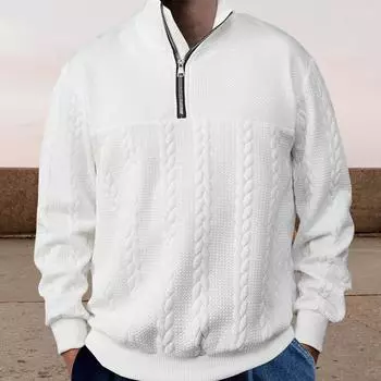 Yousheng мужской свитер весна-зима однотонный длинный рукав трикотажный толстый эластичный облегающий свитер с воротником-стойкой на молнии для повседневной носки M белый