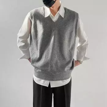 Yousheng мужской трикотажный свитер жилет V-образный вырез без рукавов свитер повседневный свободный крой жилет для повседневной носки деловой одежды M хаки