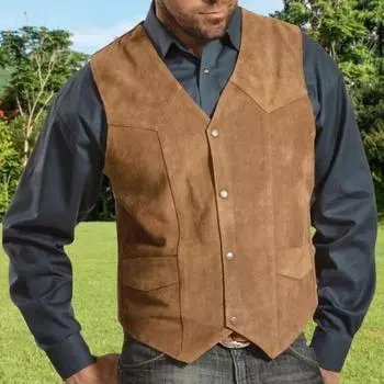 Yousheng мужской жилет пальто с V-образным вырезом без рукавов однобортный однотонный жилет с карманами приталенный жилет карго повседневная одежда S верблюд