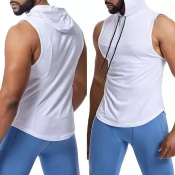 Yousheng мужской жилет с капюшоном и завязками на шнурке, сетчатая ткань, майки, однотонный повседневный жилет для демонстрации мышц, для занятий спортом на открытом воздухе и спортзала M чёрный