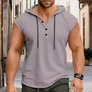 Yousheng мужской жилет с капюшоном, завязывающийся на шнурок, без рукавов, однотонная футболка с широкими лямками, спортивный жилет с регулировкой на пуговицах XXL серый