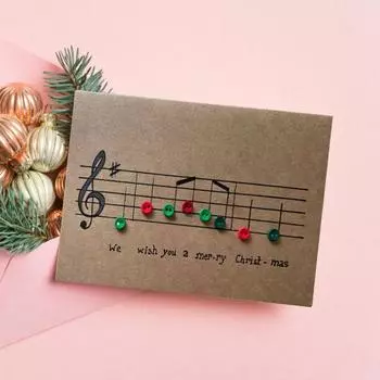 Yousheng Музыкальная нота Рождественская открытка Красочные кнопки Музыкальная открытка 3D Складная поздравительная открытка на Рождество День рождения Годовщина коричневый