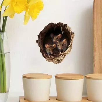 Yousheng Наклейка на стену в виде мышиной норы 3D самоклеящаяся наклейка деревенская водонепроницаемая наклейка для мыши для детской комнаты декор гостиной коричневый