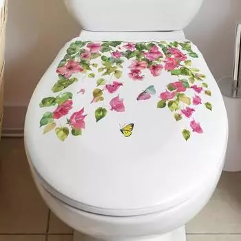 Yousheng наклейки на крышку унитаза самоклеящиеся цветы бабочки настенные наклейки водонепроницаемые устойчивые к разрывам наклейки декор для настенной двери унитаза