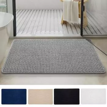 Yousheng Напольный коврик для ванной комнаты Супер впитывающий быстросохнущий противоскользящий коврик Тканый текстурированный многоцелевой однотонный коврик для ванны и душа Кухонный ковер 40x60cm серый