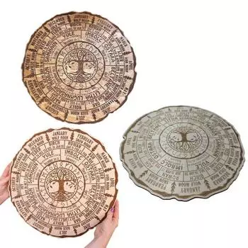 Yousheng Настенный декоративный знак Колесо года, деревянная табличка, круглый календарь на дереве, колесо года, украшение для языческого домашнего уголка для медитации