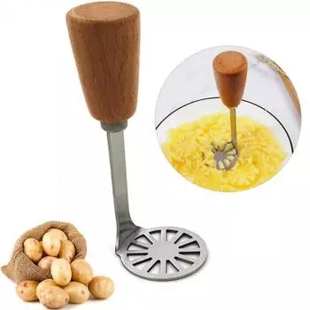 Yousheng Нержавеющая сталь Картофелемялка Деревянная длинная ручка Пищевой Многофункциональный ручной инструмент для измельчения моркови и овощей Кухонные гаджеты серебряный