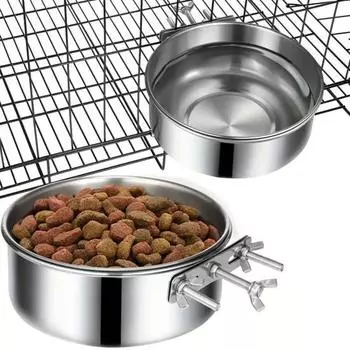 Yousheng Нержавеющая сталь миска для домашних животных Попугаи Птицы Собаки Кошки Кролики Птицы Мелкие животные Крепление для клетки Вода Еда Кормушка Товары для животных S