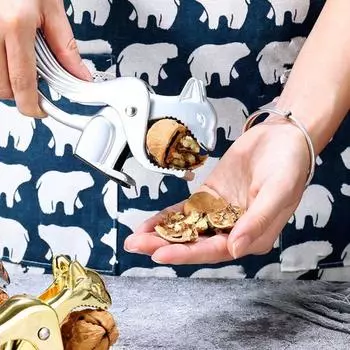 Yousheng Nutcracker for Walnuts Pecans Squirrel Shaped Zinc Alloy Nut Shell Opener Lever Design Non-Slip Base Kitchen Tool Clamp Plier Cracker серебряный