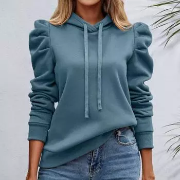 Yousheng осень-весна женская толстовка с капюшоном, свободный однотонный цвет, накладные карманы, длинные рукава, накладные рукава, толстый теплый пуловер, повседневная одежда, топ L хаки