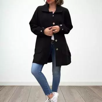 Yousheng осень-весна женское пальто однобортное на пуговицах свободный однотонный кардиган с отложным воротником длинные рукава куртка для свиданий и поездок на работу XL абрикосовый