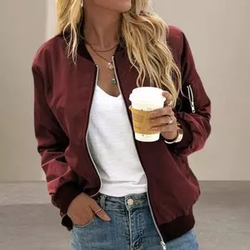 Yousheng осень-весна женское пальто с воротником-стойкой на молнии и эластичными манжетами на подоле однотонный свободный кардиган женская повседневная куртка для отдыха на природе L