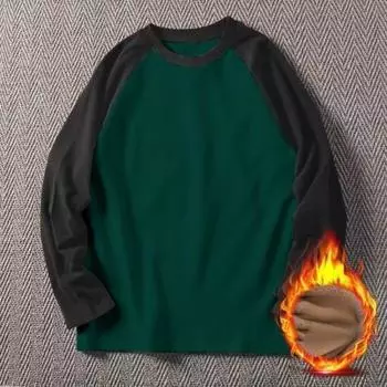 Yousheng осень-зима мужской топ с цветным блоком и круглым вырезом, длинный рукав, пуловер, большой размер, толстый теплый спортивный свитшот для фитнеса, повседневная деловая одежда L зелёный