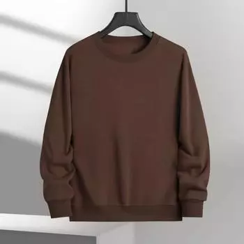 Yousheng осень зима мужской топ с круглым вырезом свободный однотонный эластичные манжеты пуловер средней длины спортивная повседневная школьная толстовка M чёрный