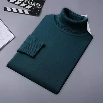 Yousheng Осень Зима Мужской Топ Высокий Воротник Slim Fit Трикотажный Однотонный Эластичный Свитер Плюс Размер Пуловер Средней Длины Спортивный Повседневный Школьный Свитер M