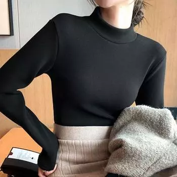 Yousheng осень-зима облегающий свитер с полувысоким воротником и длинными рукавами трикотажный джемпер элегантный утолщенный бархатный подклад теплый вязаный пуловер топы M серый