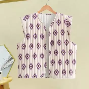 Yousheng осень-зима женский жилет с принтом однобортный с V-образным вырезом и открытым швом без рукавов утепленный толстый теплый жилет повседневная одежда пальто для поездок на работу S красный