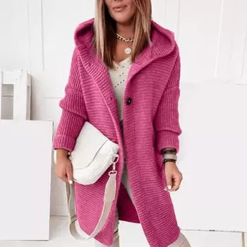 Yousheng осень-зима женское трикотажное пальто средней длины с капюшоном, длинный рукав, однотонный свободный свитер, верхняя одежда, уличная одежда S