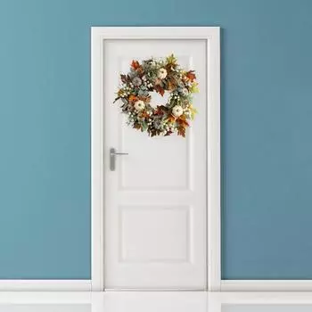 Yousheng Осенний тыквенный венок для входной двери, деревенская гирлянда с кленовыми листьями и ягодами, украшение на Хэллоуин и День благодарения для украшения фермерского дома 45cm