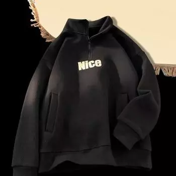 Yousheng осенняя мужская толстовка с застежкой-молнией на половину длины с принтом букв, эластичными манжетами и подолом, пуловер для спорта, фитнеса, путешествий, школы, топ L чёрный