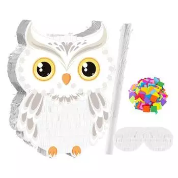 Yousheng Owl Pinata with Stick Blindfold Confetti Small Owl Pull String Pinata for Woodland Forest Animal Party Birthday Decoration Sets