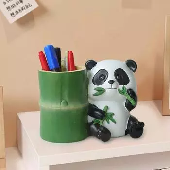 Yousheng Panda Bamboo Shaped Pen Holder Resin Desktop Organizer Animal Pencil Holder Stationery Storage Container