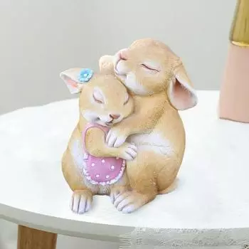Yousheng Пара Кроликов Статуэтка Обнимающий Кролик Статуя Смоляная Скульптура Животного Крытый Открытый Сад Двор Украшение Рабочего Стола Орнамент темно-синий