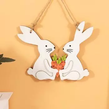 Yousheng Пасхальный деревянный подвесной знак, кролик, морковка, дверной декор, настенный пасхальный кролик, украшение для входной двери дома, фермерские принадлежности для вечеринок Rabbit