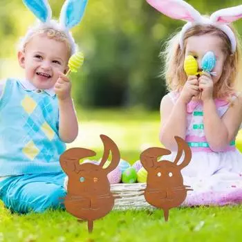 Yousheng Пасхальный кролик садовый колышек ржавый цвет металлический декоративный колышек ретро голова кролика открытый двор художественный декор вставка для садовой лужайки террасы S темно-коричневого