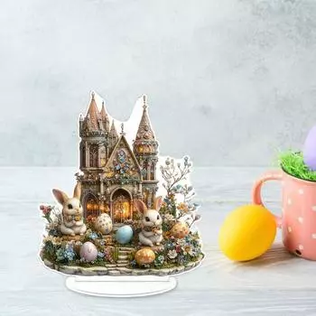 Yousheng пасхальный кролик украшение 2D плоский акриловый орнамент многоуровневый поднос украшение замок кролик фигурка для фермерского дома каминная полка книжная полка пасхальный декор