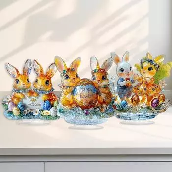 Yousheng пасхальный кролик украшение 2D плоское акриловое украшение мультфильм красочный пасхальный кролик яйцо настольное украшение для пасхального каминного стола центральное украшение