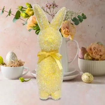 Yousheng пасхальный кролик украшение пенопластовая отдельно стоящая фигурка кролика блестящий флокированный кролик украшение стола для домашнего камина обеденный стол пасхальный декор фиолетовый