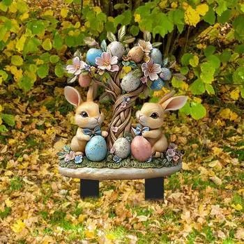 Yousheng Пасхальный садовый колышек 2D акриловый кролик двор декоративный колышек мультяшный кролик цветные яйца приветственный знак колышек садовые аксессуары для лужайки крыльца A