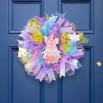 Yousheng Пасхальный венок с гномом, входная дверь, пасхальный кролик, гном, венок, сетка, красочный венок для каминного стола, центральный элемент, настенный декор