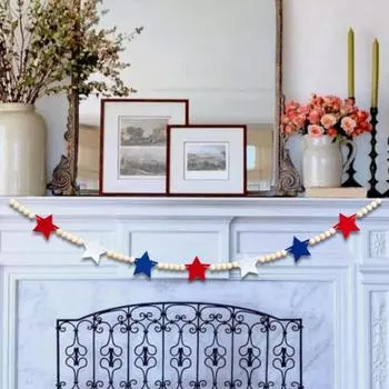 Yousheng патриотическая звезда деревянная гирлянда из бусин День независимости бисерное подвесное украшение деревенский фермерский дом настенный деревянный кулон из бусин праздничный подарок Sets