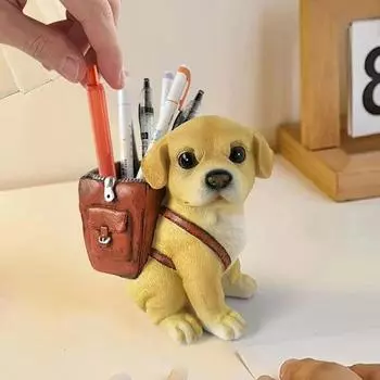 Yousheng Pen Holder Puppy Shape Wearing Backpack Pencil Cup Organizer Resin Desktop Decor Office School Supplies коричневый
