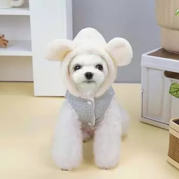 Yousheng Pet Cotton Coat застежка на пуговицы удобная милая плюшевая шапка с ушками куртка с капюшоном для домашних животных с тяговым кольцом для зимы S розовый