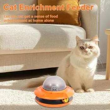Yousheng Pet Puzzle Feeder Toy Smart Cat Slow Feeder Интерактивный дозатор еды в форме НЛО с шариковой дорожкой для домашних кошек оранжевый