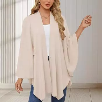 Yousheng плащ-топы женские однотонные с рукавами летучая мышь стиль шаль пальто средней длины крест-накрест дизайн плащ стиль блузка абрикосовый