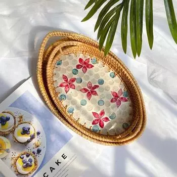 Yousheng плетеный поднос для фруктов овальный плотно сплетенный ротанговый сервировочный поднос для общежития B