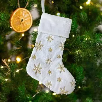 Yousheng Plush Christmas Stockings Large Bling Snowflake Christmas Stockings Multiuse Holiday Stockings Crying Ring For Home Party Decoration золотистый