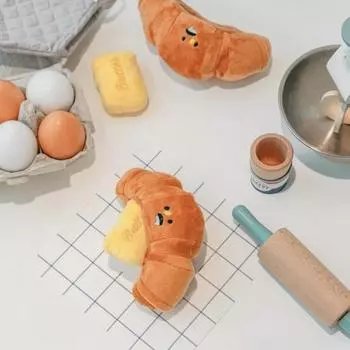 Yousheng плюшевая игрушка для собак в виде круассана, пищащая игрушка для жевания с хрустящим звуком, интерактивная игрушка для щенков, нюхающих звуки, для маленьких и средних собак жёлтый