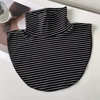 Yousheng Поддельный воротник с полосатым принтом Высокий воротник Поддельный шарф Мягкий удобный бархатный зимний воротник Декоративный нижний верх Поддельный воротник чёрный