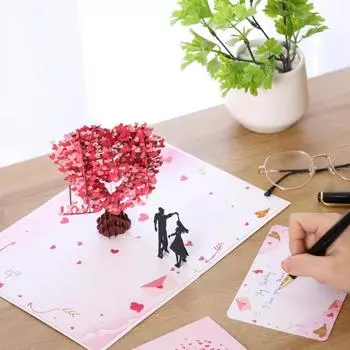 Yousheng Pop Up Love Card 3D Love Hearts Tree Парная открытка День святого Валентина Любовная поздравительная открытка Годовщина свадьбы Подарок для нее и него розовый