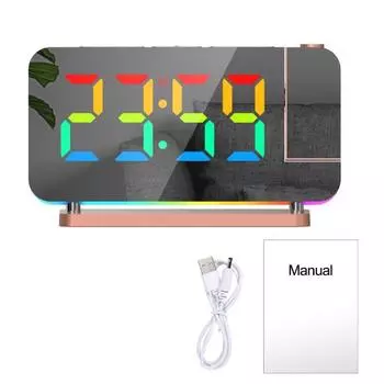 Yousheng Проекционный будильник с RGB-ночником USB-порт для зарядного устройства Красочные светодиодные настольные часы для аксессуаров для спальни белый