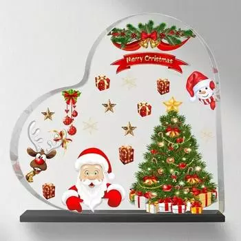 Yousheng Прозрачное акриловое сердце Рождественское украшение Санта-Клаус Снеговик Чулок Венок Рождественская елка Сердце Любовь Украшение для домашнего офиса Настольное украшение