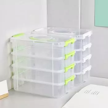 Yousheng Прозрачный 4-слойный контейнер для хранения с ручкой, большая вместимость, многоцелевой, для рукоделия, швейных принадлежностей, ящик для хранения, органайзер для хранения зелёный