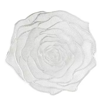 Yousheng PVC Placemat Heat-Resistant Reusable Table Mat Hollow Rose Shape Insulation Pad for Dining Table Decoration серебряный